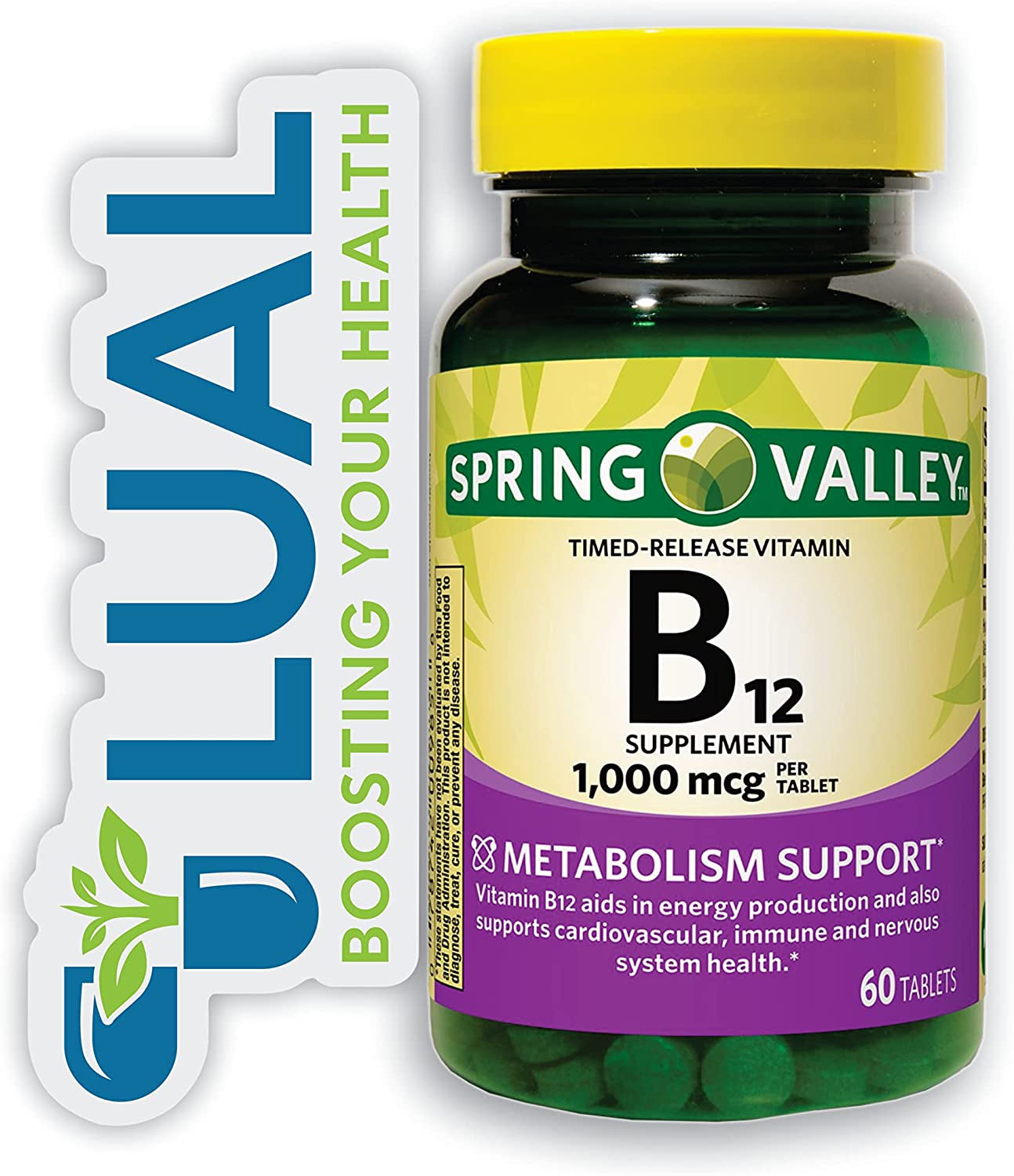 Vitamin B12, Supports Energy Metabolism. Includes Luall Sticker + Vitamin B12 Timed-Release Tablets Dietary Supplement (1,000 Mcg, 60 Tablets)