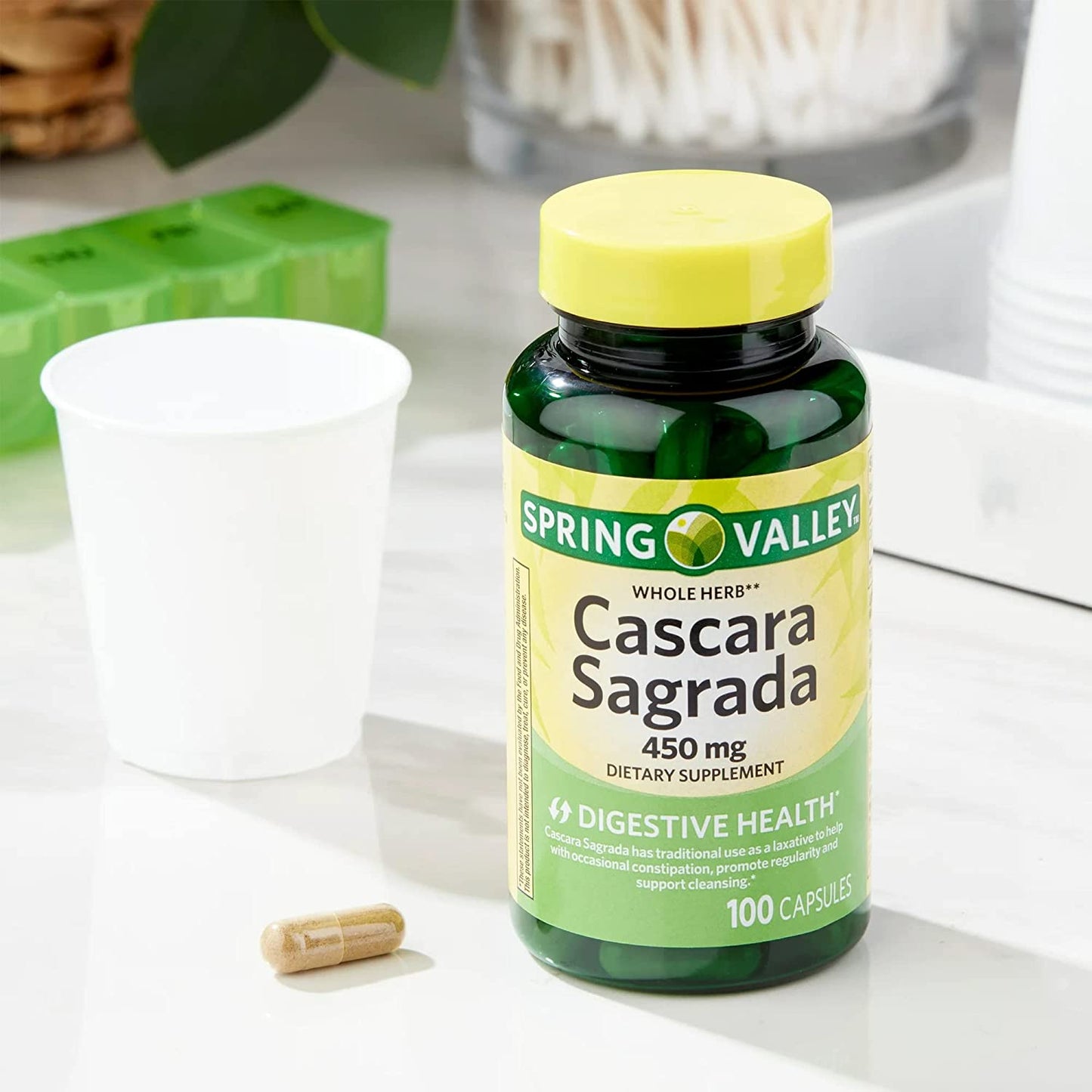 Natural Digestive Aid: Cascara Sagrada Herbal Supplement - 100 Count + Luall Sticker