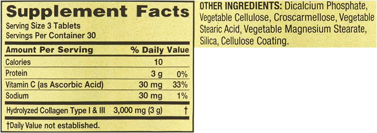 Improve Your Skin Elasticity and Joint Health with Collagen Type 1 & 3 + Vitamin C Dietary Supplement - 1,000Mg Tablets, 90 Count. Includes Luall Sticker
