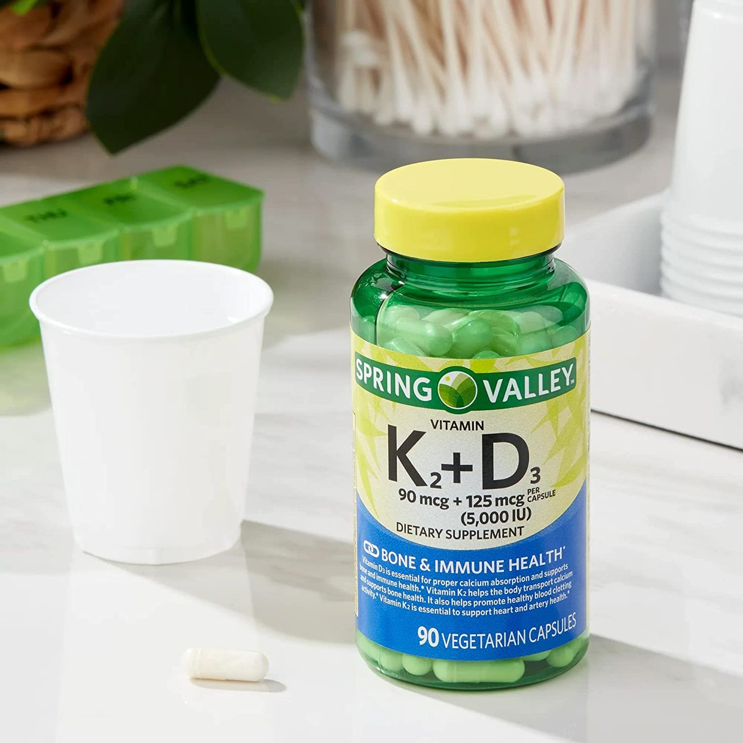 K2 + D3 for Bone & Immune Health. Includes Luall Sticker + Vitamin K2 (90Mcg) + D3 (125Mcg) 90 Vegetarian Capsules