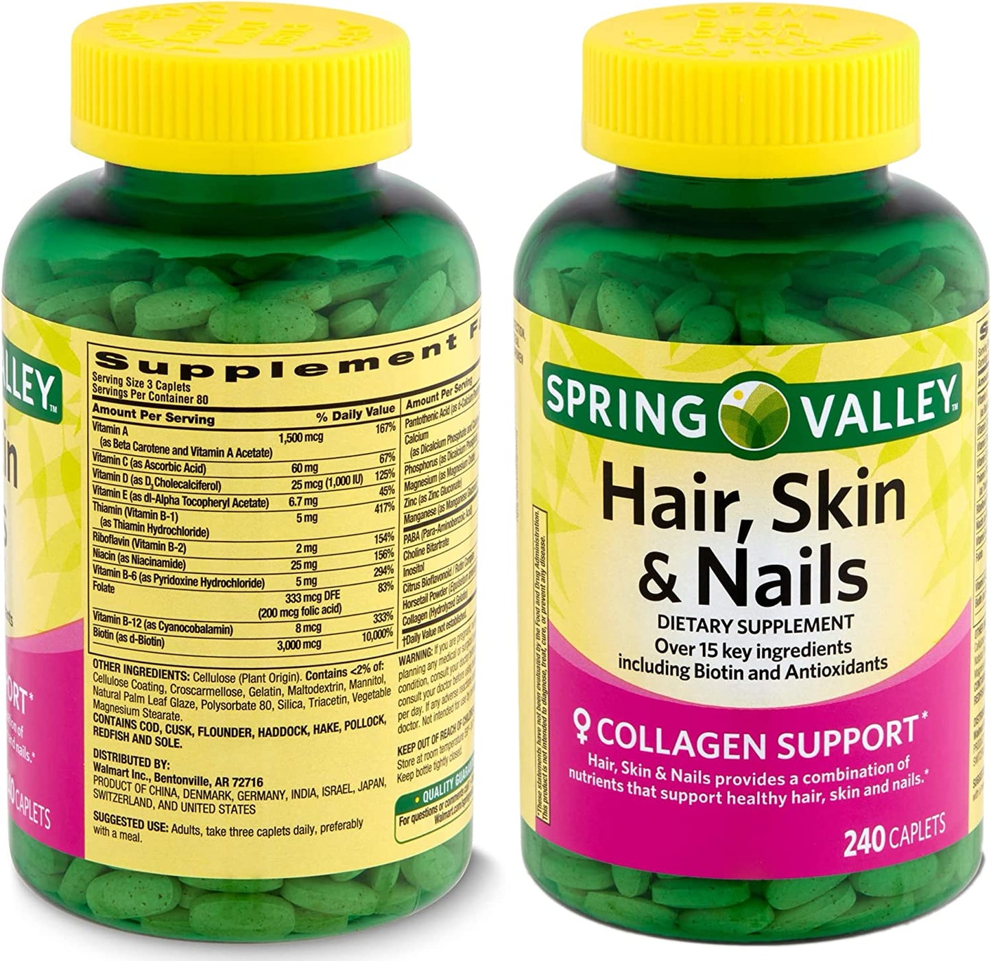 Support Healthy Hair, Skin, and Nails with Supplement. Includes Luall Fridge Magnetic (Hair, Skin & Nails 240 Caplets)
