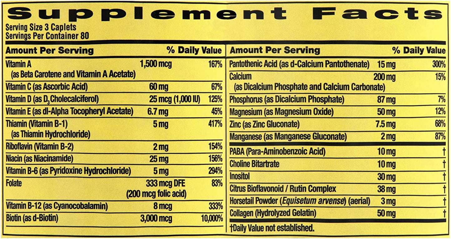 Support Healthy Hair, Skin, and Nails with Supplement. Includes Luall Fridge Magnetic (Hair, Skin & Nails 240 Caplets)