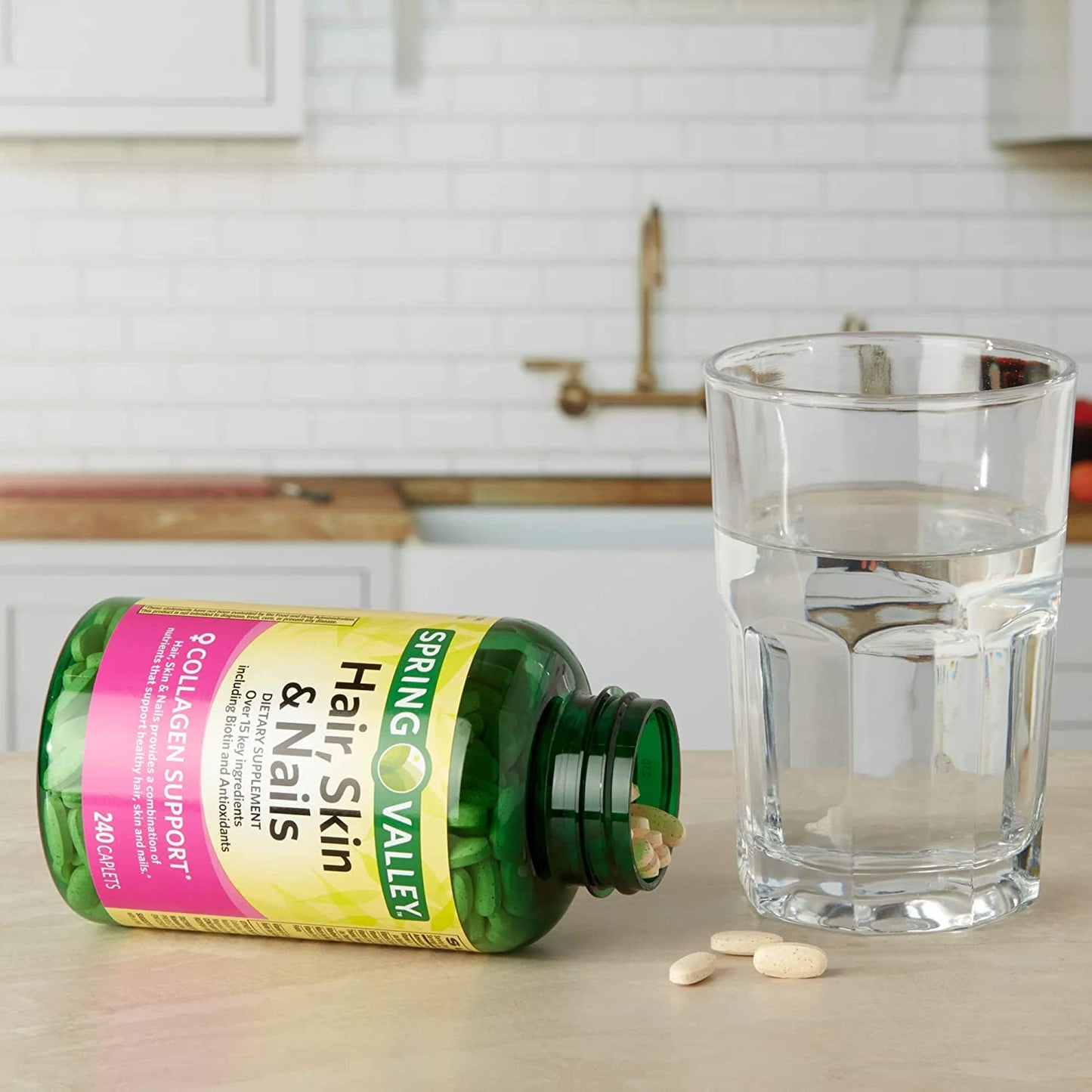 Support Healthy Hair, Skin, and Nails with Supplement. Includes Luall Fridge Magnetic (Hair, Skin & Nails 240 Caplets)