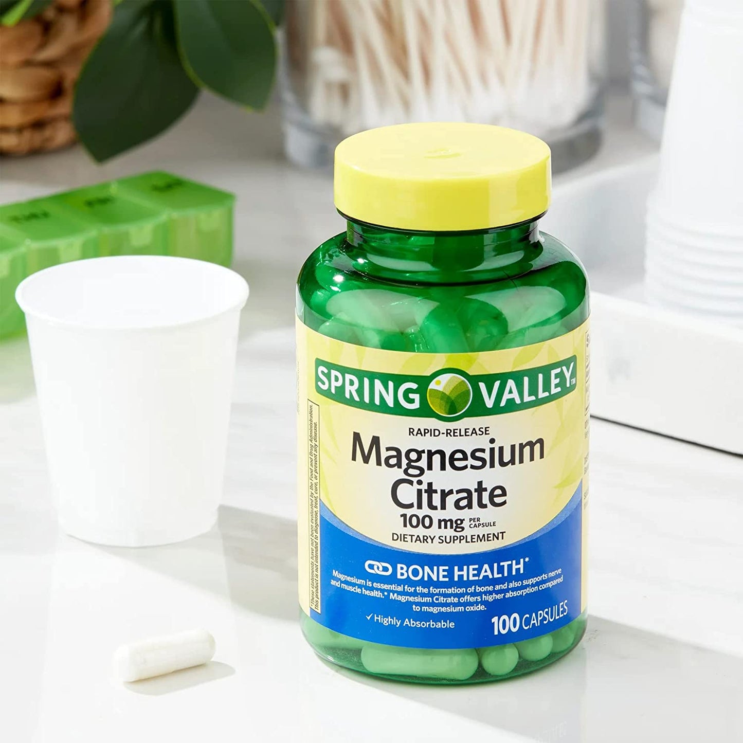 Magnesium Citrate for Bone Health. Includes Luall Sticker + Rapid-Release Magnesium Citrate Dietary Supplement, 100 Mg, 100 Capsules