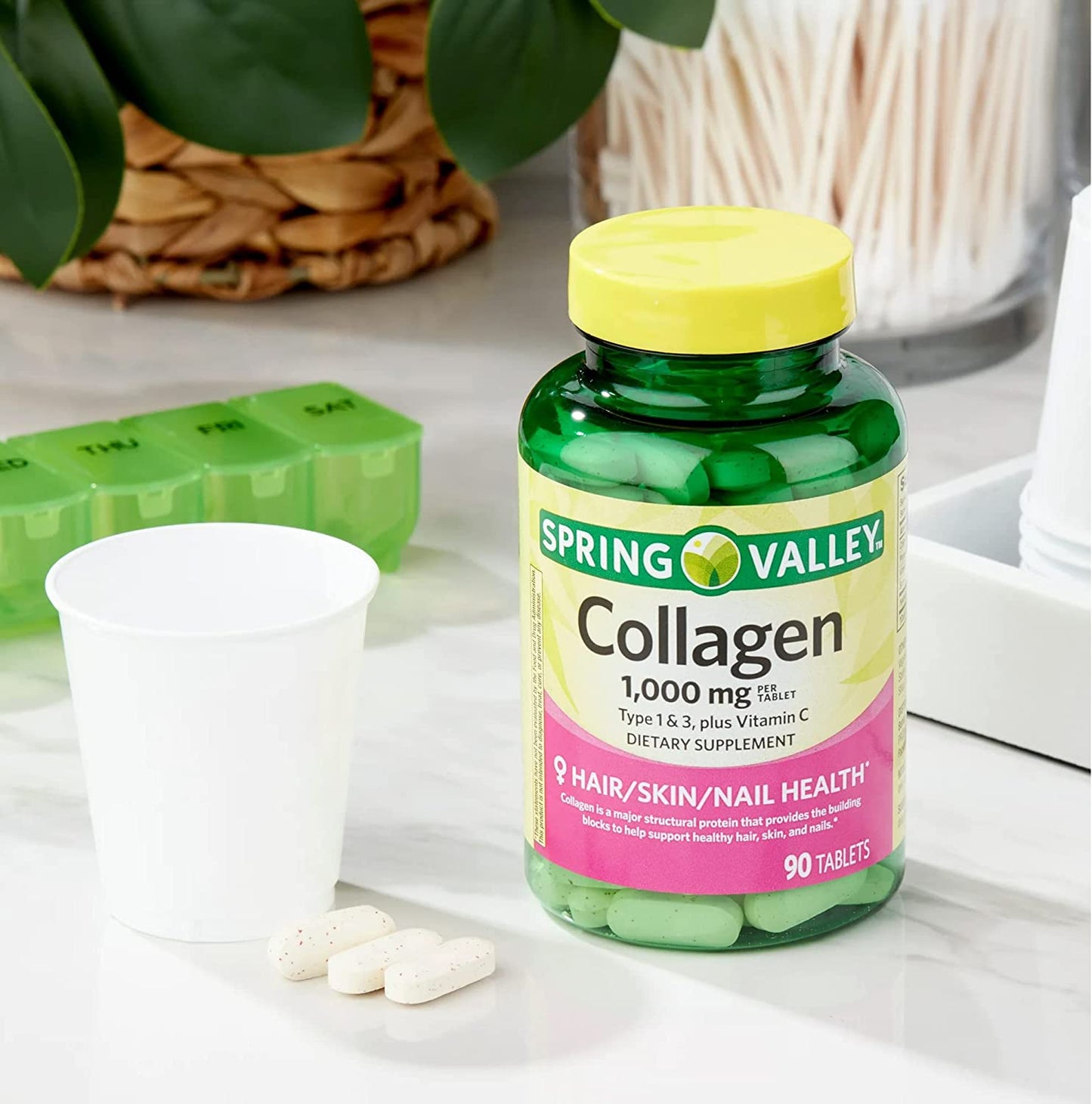 Improve Your Skin Elasticity and Joint Health with Collagen Type 1 & 3 + Vitamin C Dietary Supplement - 1,000Mg Tablets, 90 Count. Includes Luall Sticker