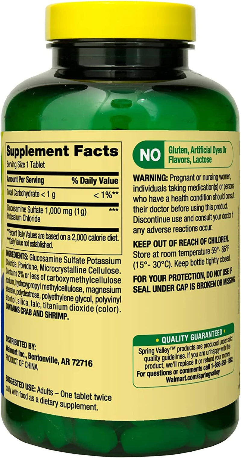Glucosamine Sulfate Potassium Chloride Tablets. Includes l Sticker + Spring Valley Glucosamine Sulfate Potassium Chloride Tablets Dietary Supplement, 1,000 Mg, 200 Count