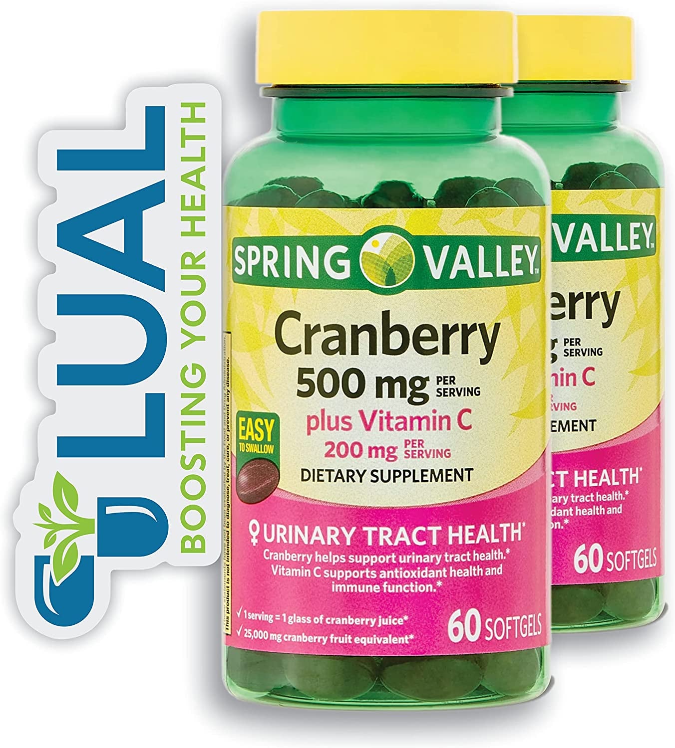 Urinary Tract Health with Cranberry. Includes Luall Sticker + Cranberry (500 Mg, plus Vitamin C 200 Mg, 60 Softgels)