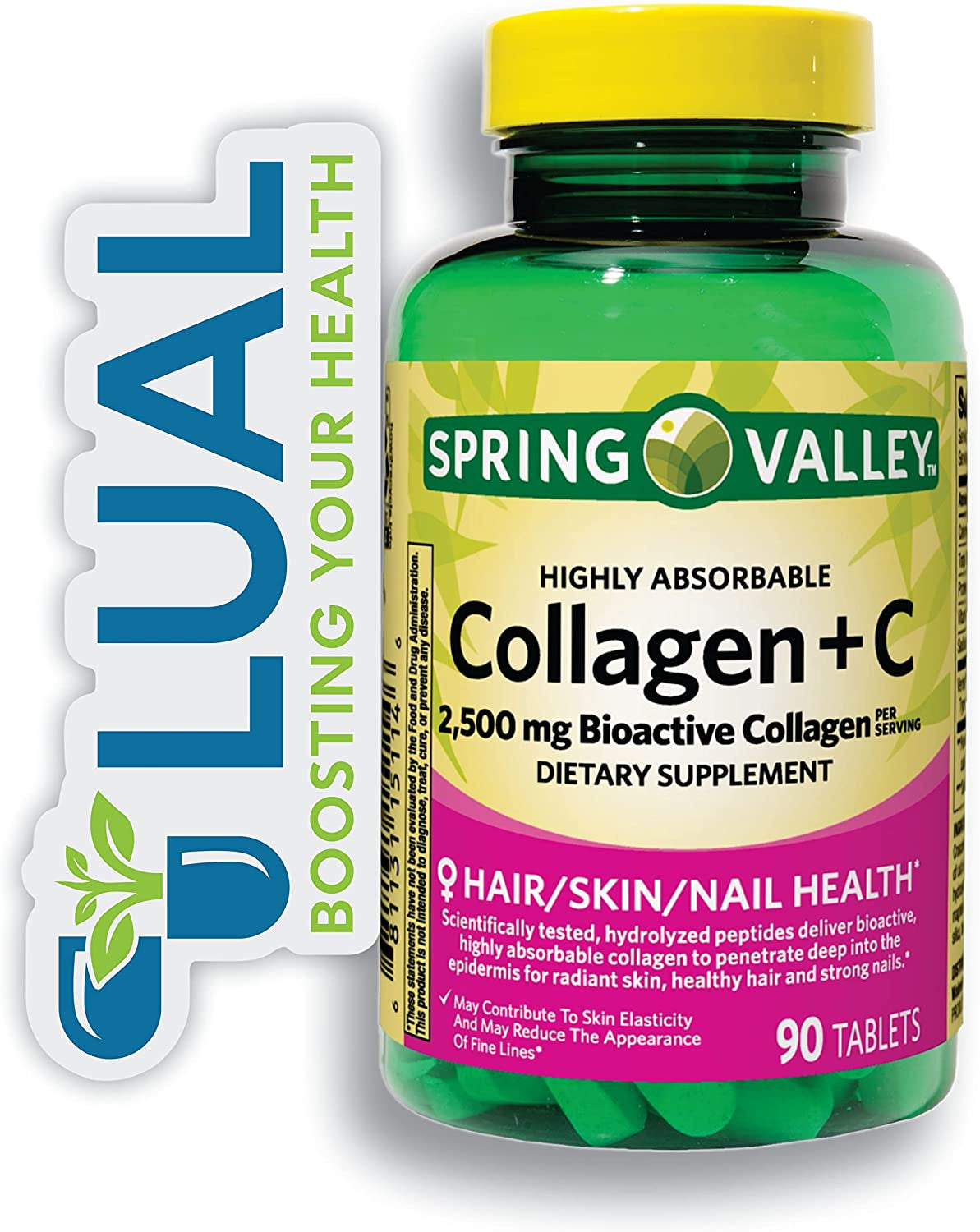 Revitalize Your Skin'S Elasticity and Achieve a Radiant Complexion with 'S Highly Absorbable Collagen + C Tablets, 2,500Mg, 90 Count. Includes Luall Sticker