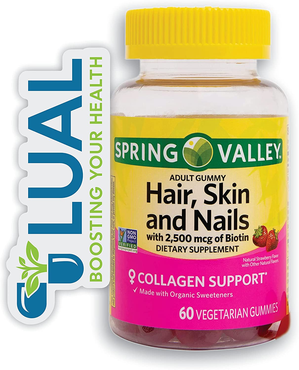 Get the Glow: Boost Hair, Skin, and Nails with  Vegetarian Biotin Gummies. Includes Luall Sticker (Hair, Skin & Nails 2,500 Mcg 60 Gummies)