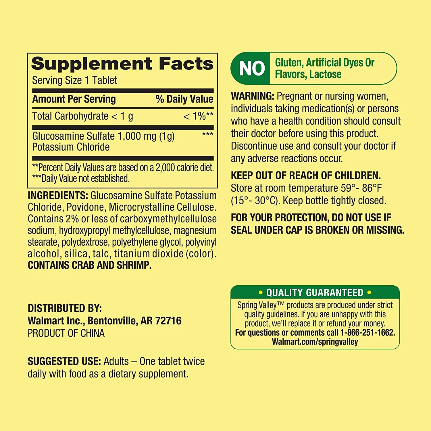 Glucosamine Sulfate Potassium Chloride Tablets. Includes l Sticker + Spring Valley Glucosamine Sulfate Potassium Chloride Tablets Dietary Supplement, 1,000 Mg, 200 Count