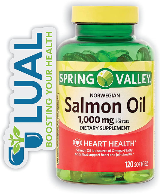 Norwegian Salmon Oil Softgels. Includes Luall Sticker +  Norwegian Salmon Dietary Supplement, 1,000 Mg, 120 Softgels