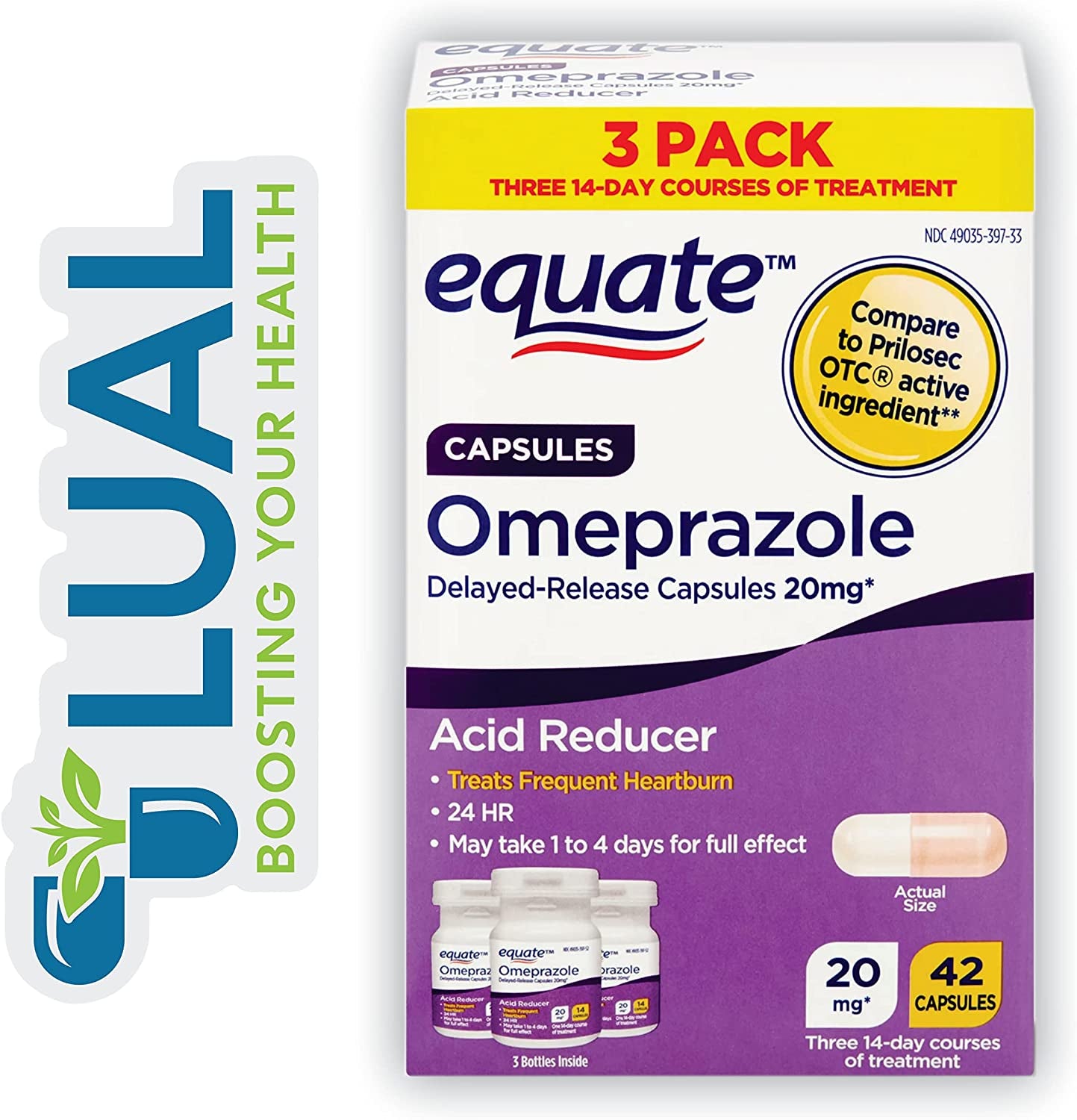 Omeprazole Delayed-Release Capsules, 20 Mg. Includes Luall Sticker +  Omeprazole Delayed Release Tablets 20 Mg (Capsules, 42)