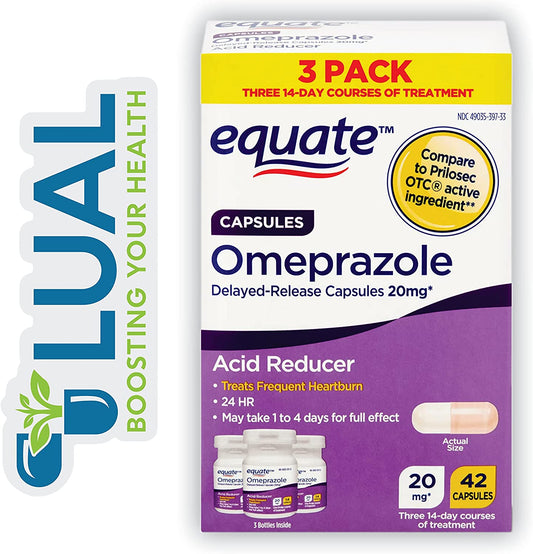 Omeprazole Delayed-Release Capsules, 20 Mg. Includes Luall Sticker +  Omeprazole Delayed Release Tablets 20 Mg (Capsules, 42)