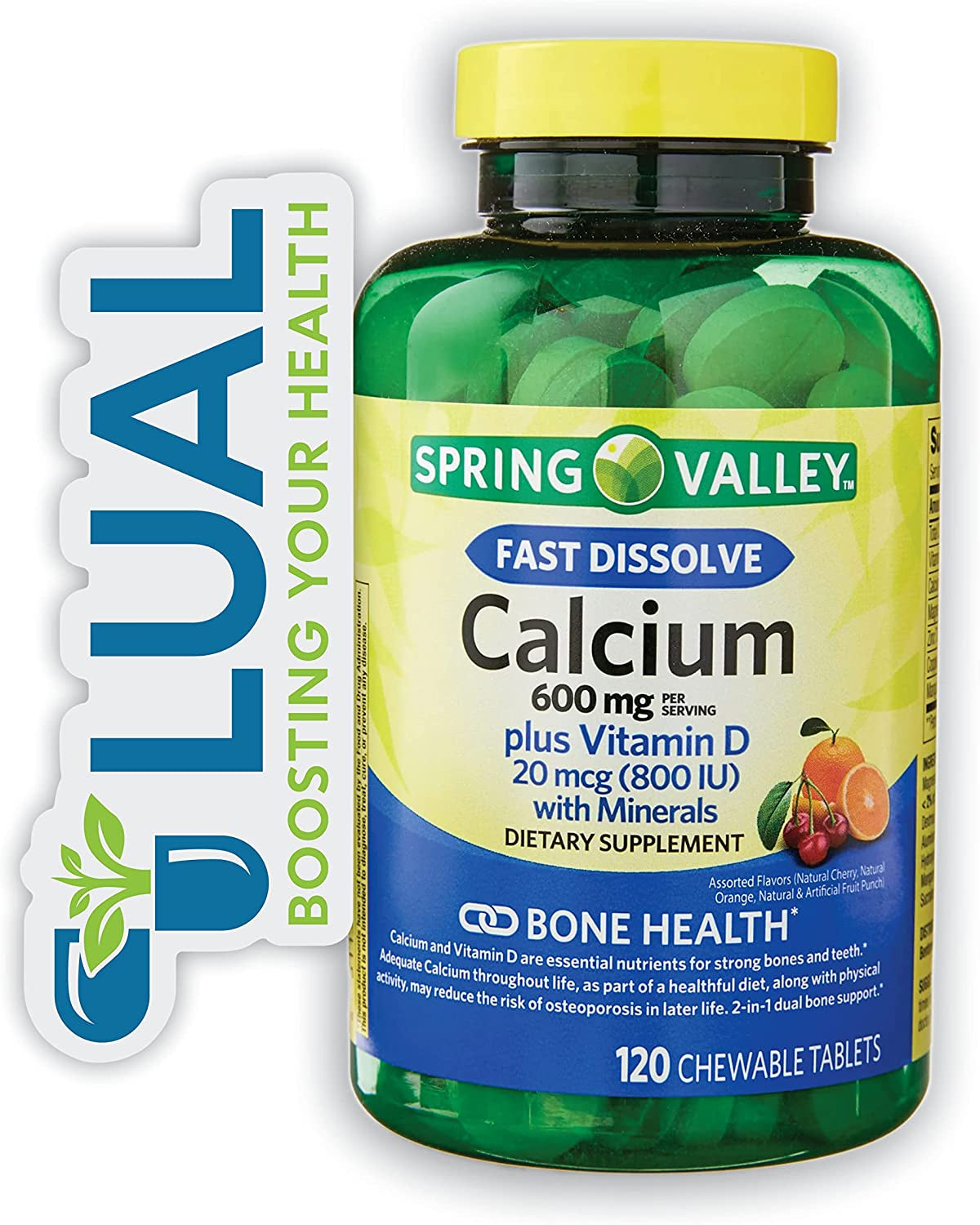 Fast Dissolve Calcium plus Vitamin D with Minerals, Chewable Tablets, 120 Count + Luall Sticker