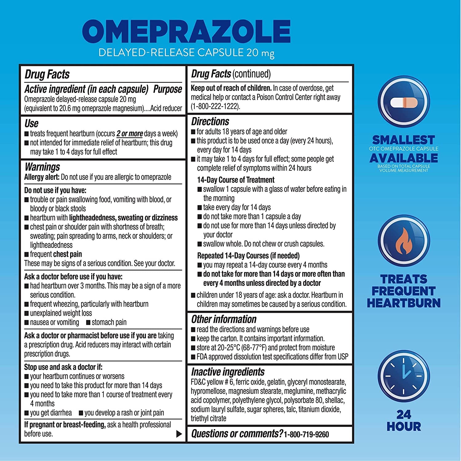 Omeprazole Mini Capsules 20 Mg, Acid Reducer, 42 Count + Luall Sticker