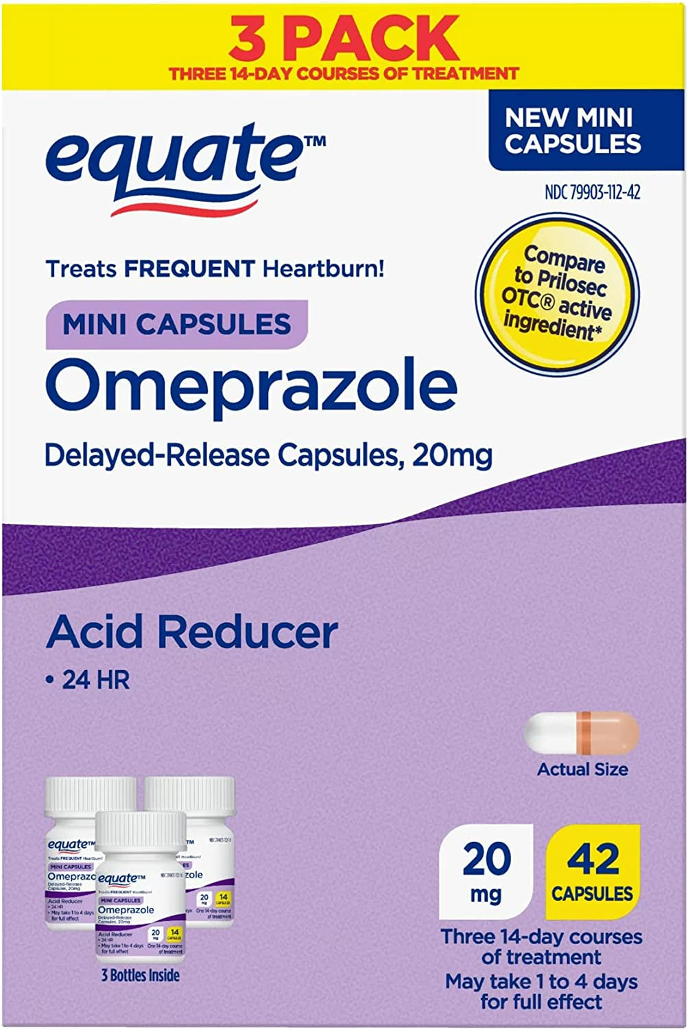 Omeprazole Mini Capsules 20 Mg, Acid Reducer, 42 Count + Luall Sticker