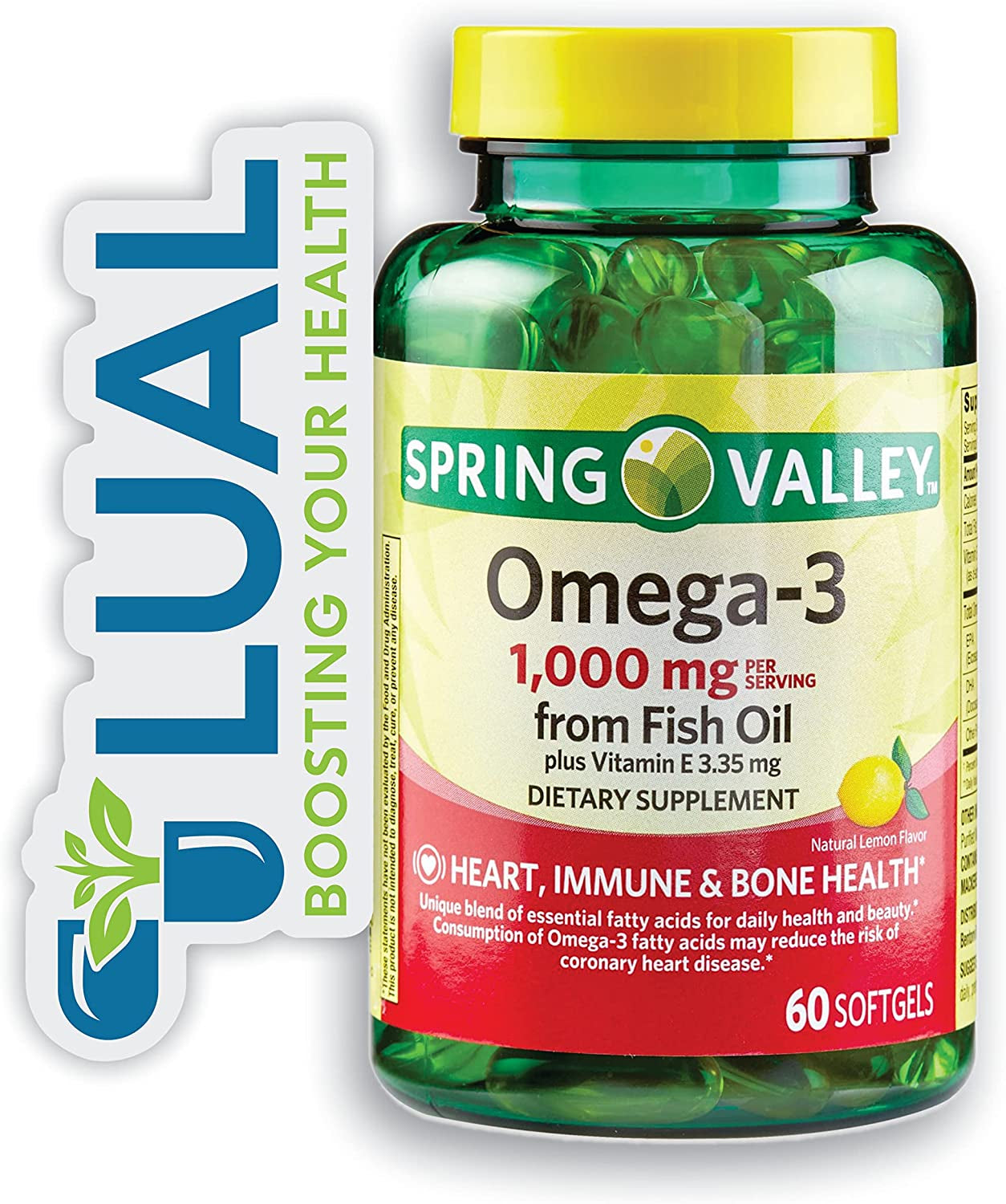 Fish Oil Softgels, 1,000 Mg, 60-Count - Daily Omega-3 Supplement for Wellness + Luall Sticker