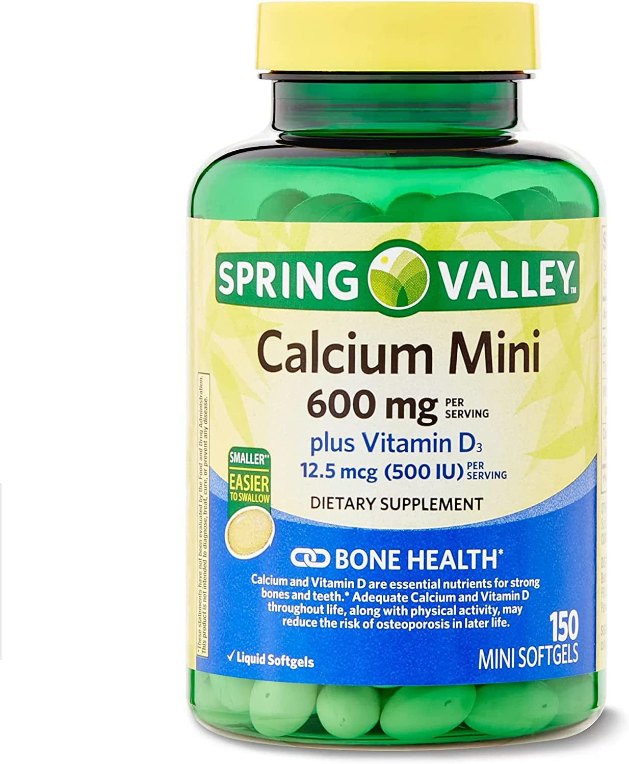 Support Bone Health with Spring Valey Calcium plus Vitamin D3 Supplement, 150 Mini Softgels. Includes Luall Sticker