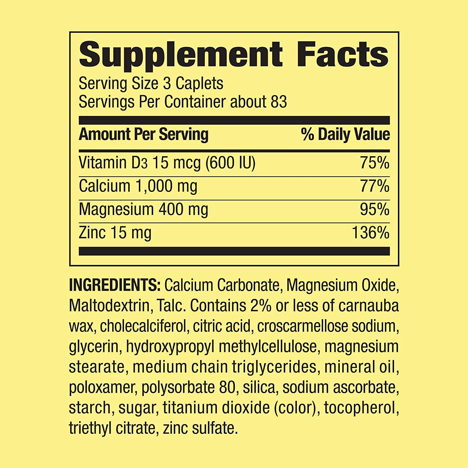 Calcium, Magnesium, Zinc & Vitamin D3. Includes Luall Fridge Magnetic +  Calcium, Magnesium & Zinc plus Vitamin D3 Caplets Dietary Supplement, 250 Count