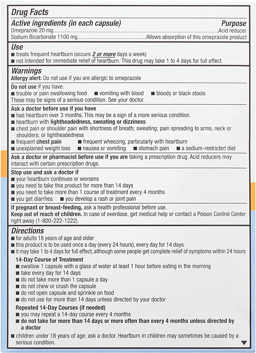 Omeprazole and Sodium Bicarbonate Capsules, 20 Mg/1100 Mg, Acid Reducer, 42 Count plus Luall Sticker