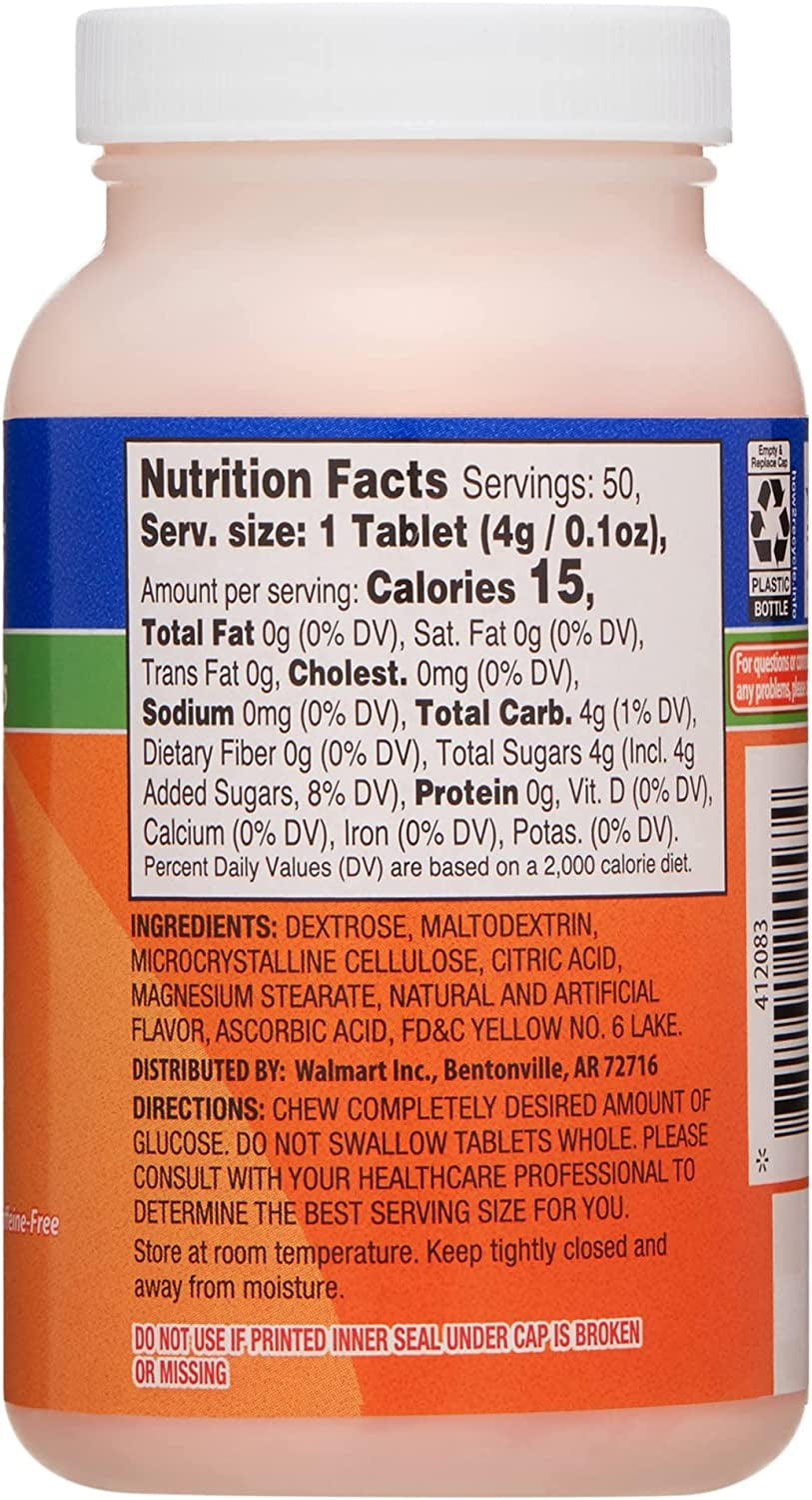 Relion Tropical Fruit Glucose Tablets Bundle - 50 Count Bottle and 10 Count Travel Tube - Energy Boost for Diabetes Care + l Sticker (Orange)