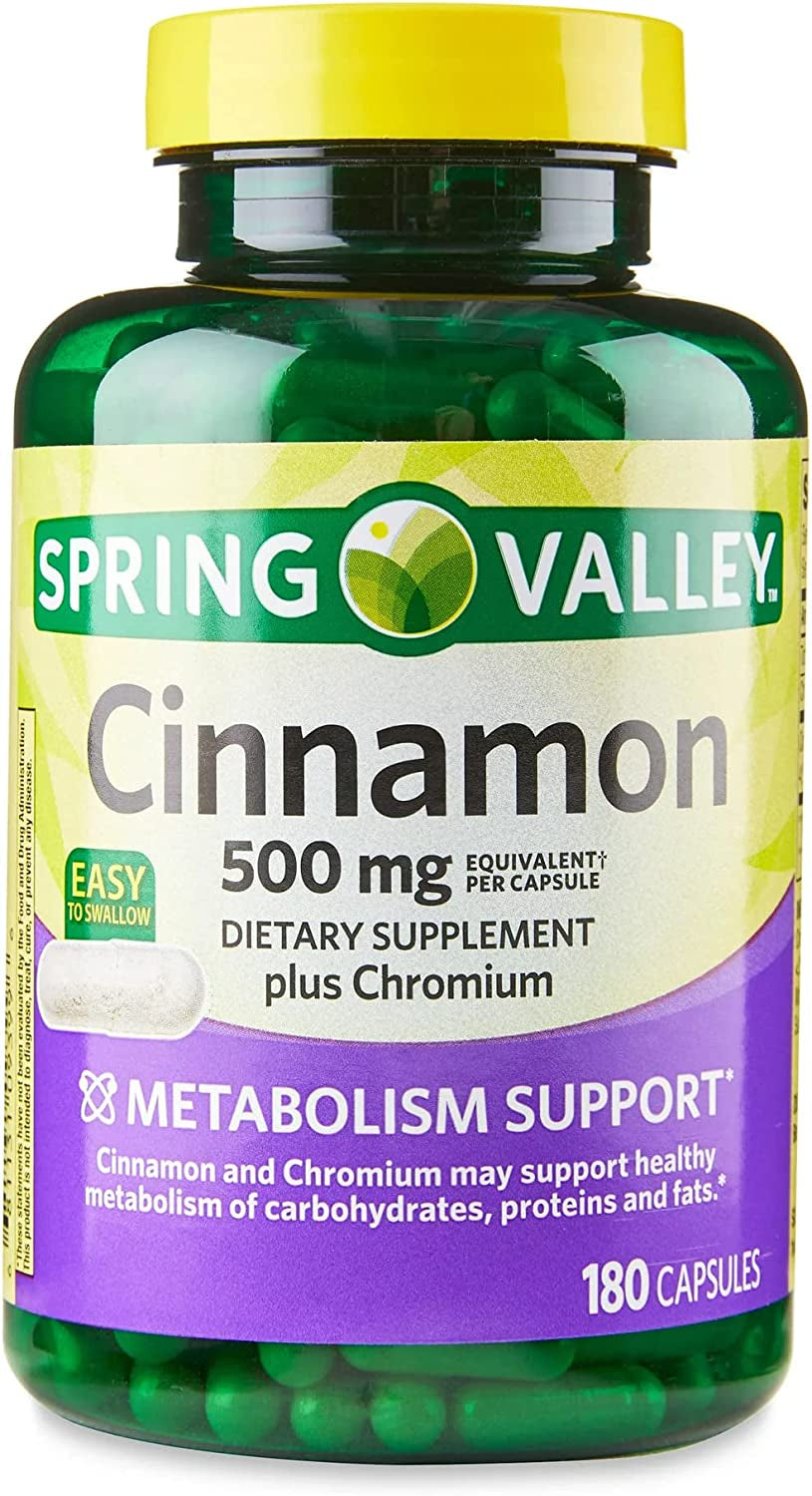 Spring Valey Cinnamon plus Chromium Capsules Dietary Supplement, 500 Mg, 180 Count Bundle with Luall Sticker