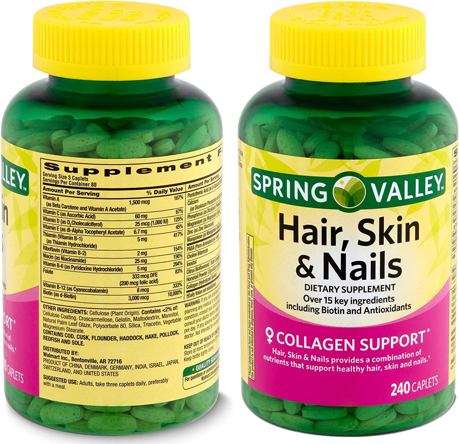 Support Healthy Hair, Skin, and Nails with  Supplement. Includes Luall Fridge Magnetic (Hair, Skin & Nails 240 Caplets)