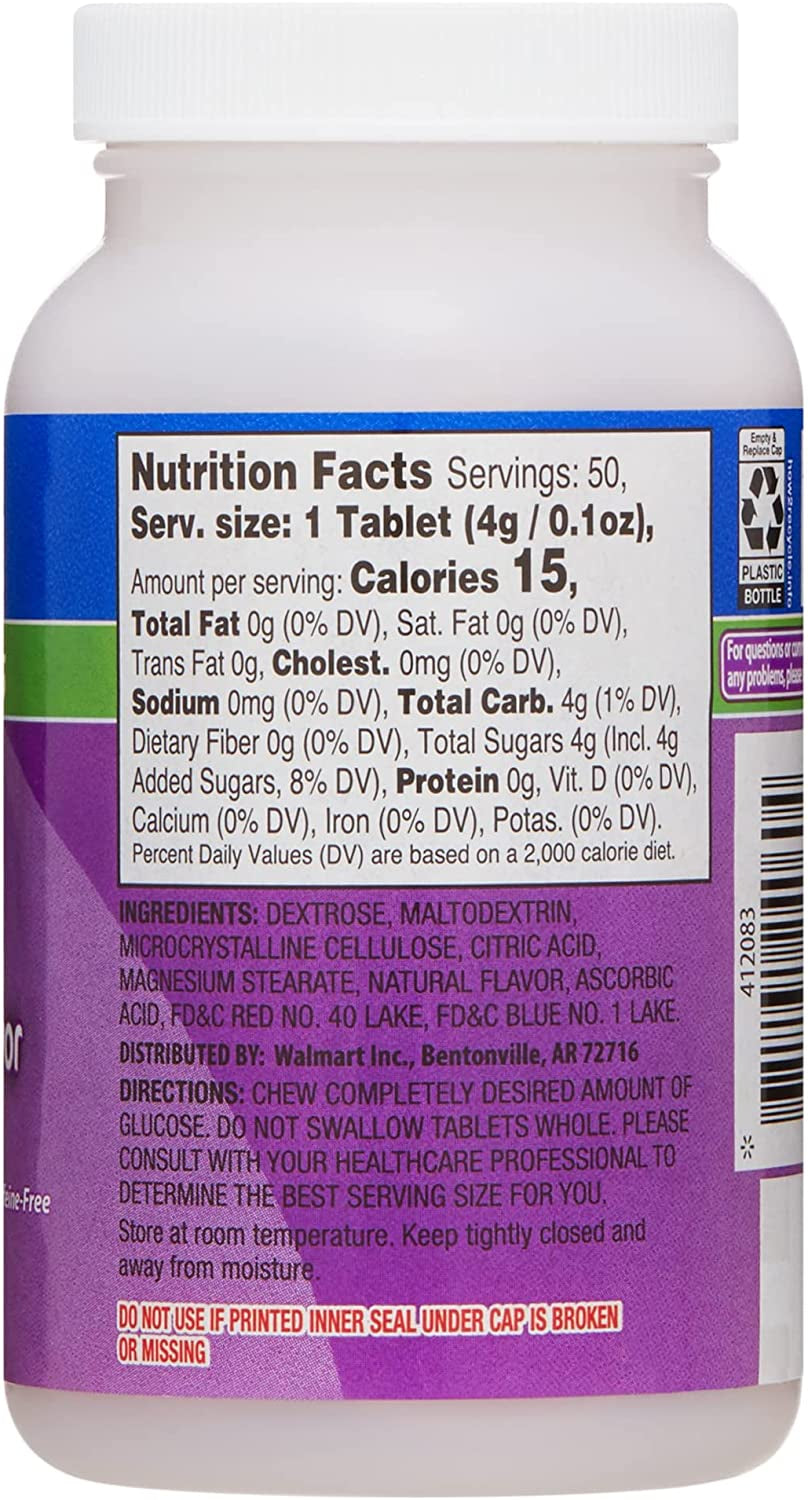 Relion Tropical Fruit Glucose Tablets Bundle - 50 Count Bottle and 10 Count Travel Tube - Energy Boost for Diabetes Care + l Sticker (Grape)