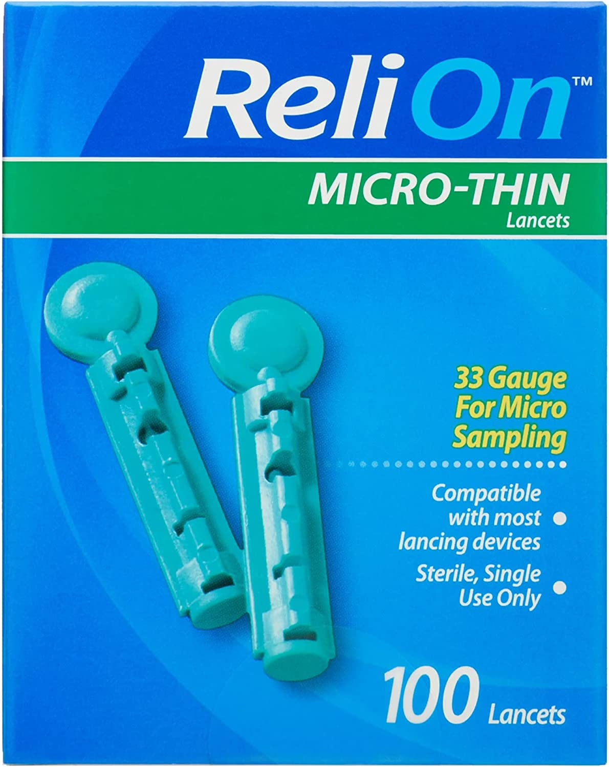 Lancets for Diabetes Testing. Includes l Sticker + Relion Micro-Thin Lancets, 33-Gauge, 100 Count