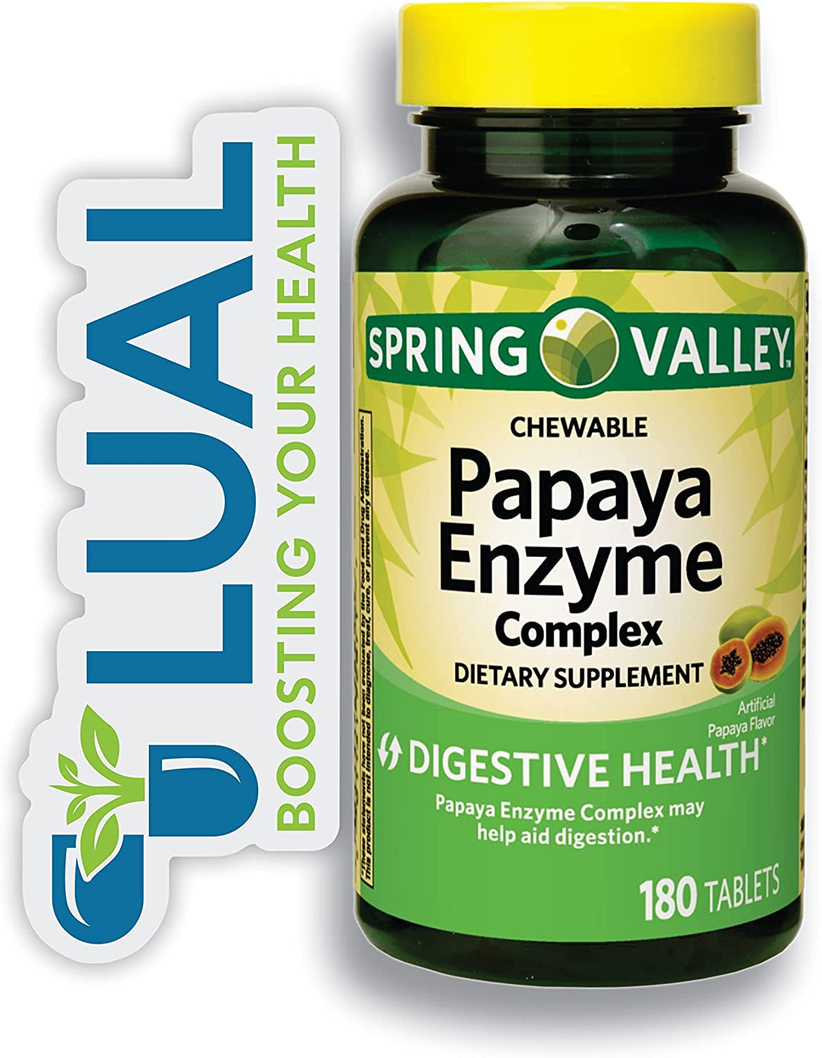 Support Optimal Digestion and Nutrient Absorption with  Papaya Enzyme Complex - Chewable Tablets Dietary Supplement, 180 Count. Includes Luall Sticker