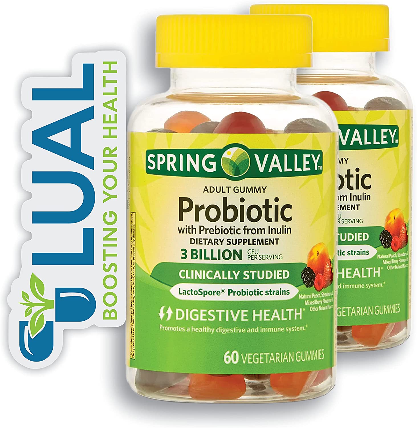 Adult Gummy. Includes Luall Sticker +  Adult Probiotic + Prebiotic Gummies, 60 Count (Pack of 2)