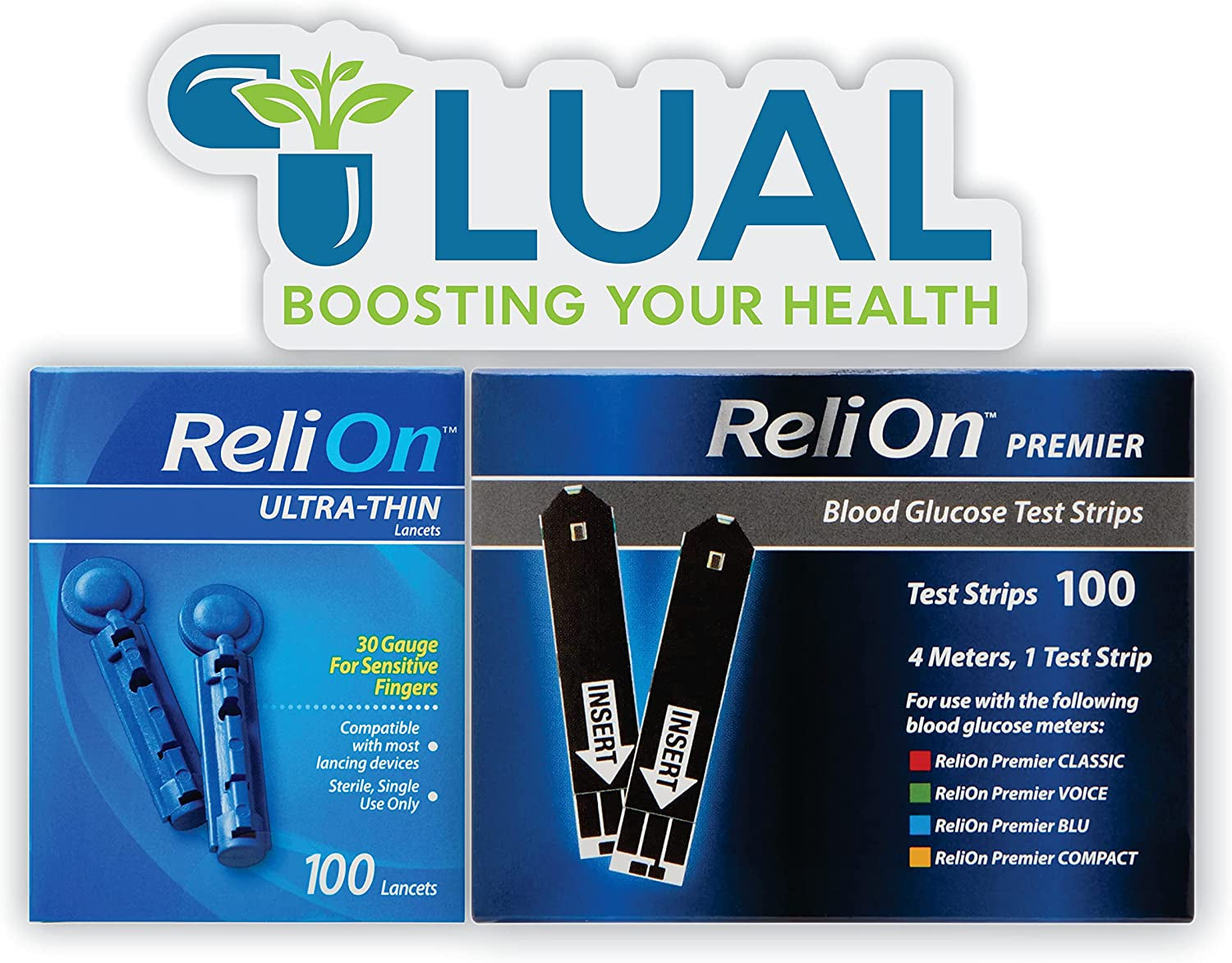 Relion Premier Test Strips 100 Count + Relion Ultra-Thin Blood Lancets 100 Count plus + l Sticker