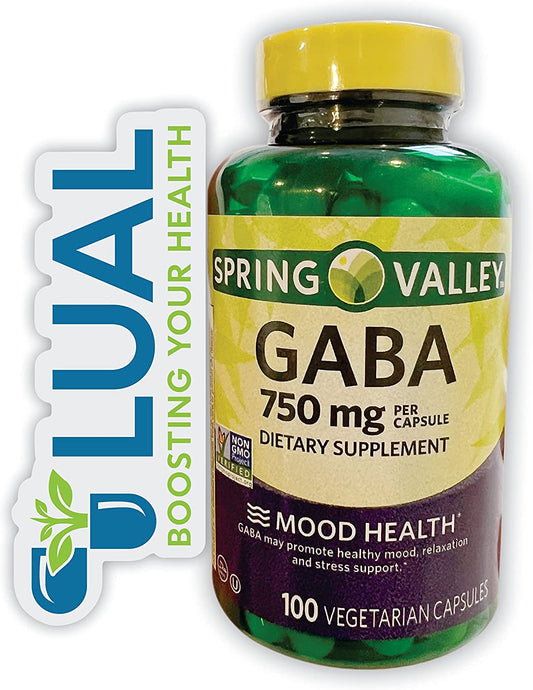 Calm and Relax: a Natural Supplement for Everyday Stress. Includes l Sticker + Spring Valley GABA Amino Acid Supplement 100 Count