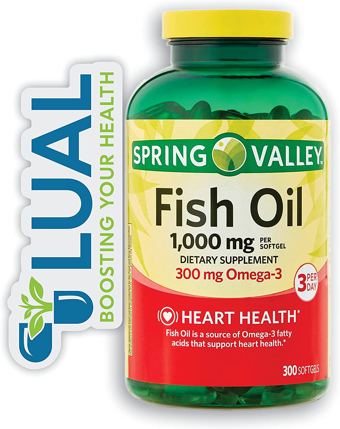 Omega-3 Fatty Acids That Support Heart Health. Includes Luall Sticker +  Omega-3 Fish Oil Soft Gels, 1000 Mg, 300 Softgls