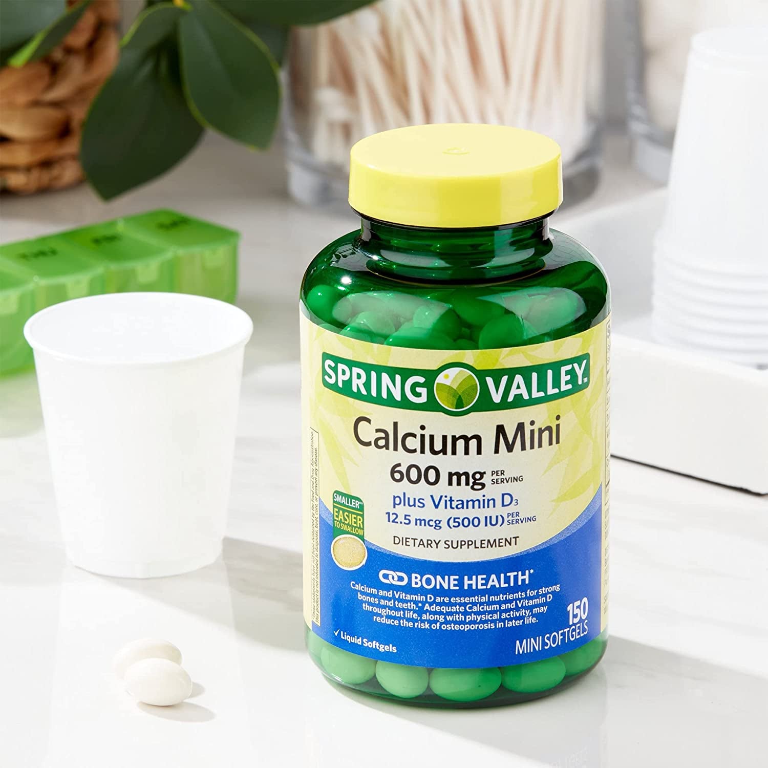 Support Bone Health with Spring Valey Calcium plus Vitamin D3 Supplement, 150 Mini Softgels. Includes Luall Sticker