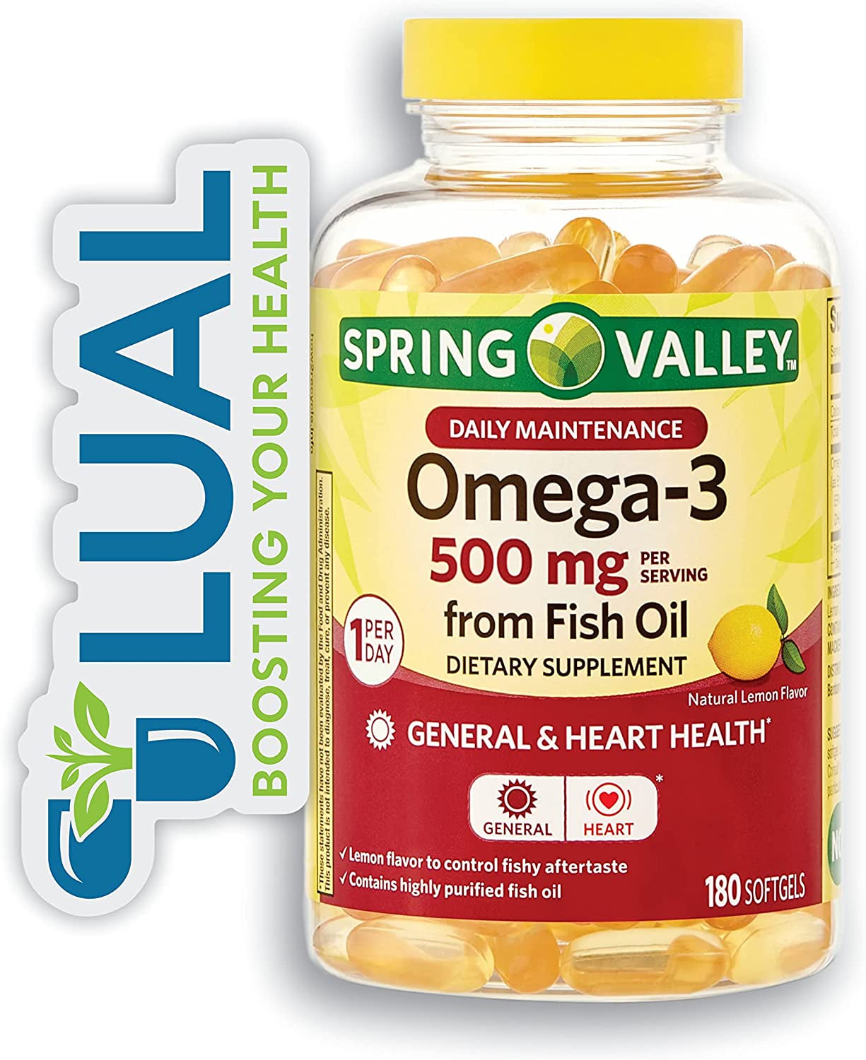 Improve Your Daily Wellness Routine with  Omega-3 from Fish Oil. Includes Luall Sticker (500 Mg, 180 Softgels)