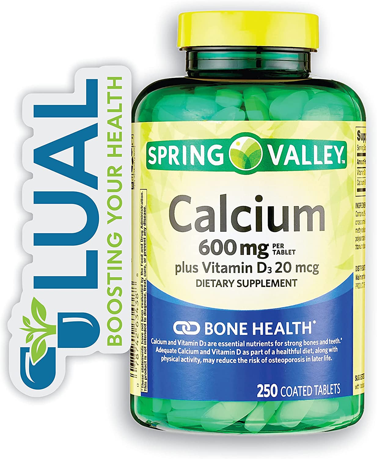 Calcium plus Vitamin D. Includes Luall Sticker +  Calcium plus Vitamin D Tablets Dietary Supplement, 600 Mg, 250 Coated Tablets