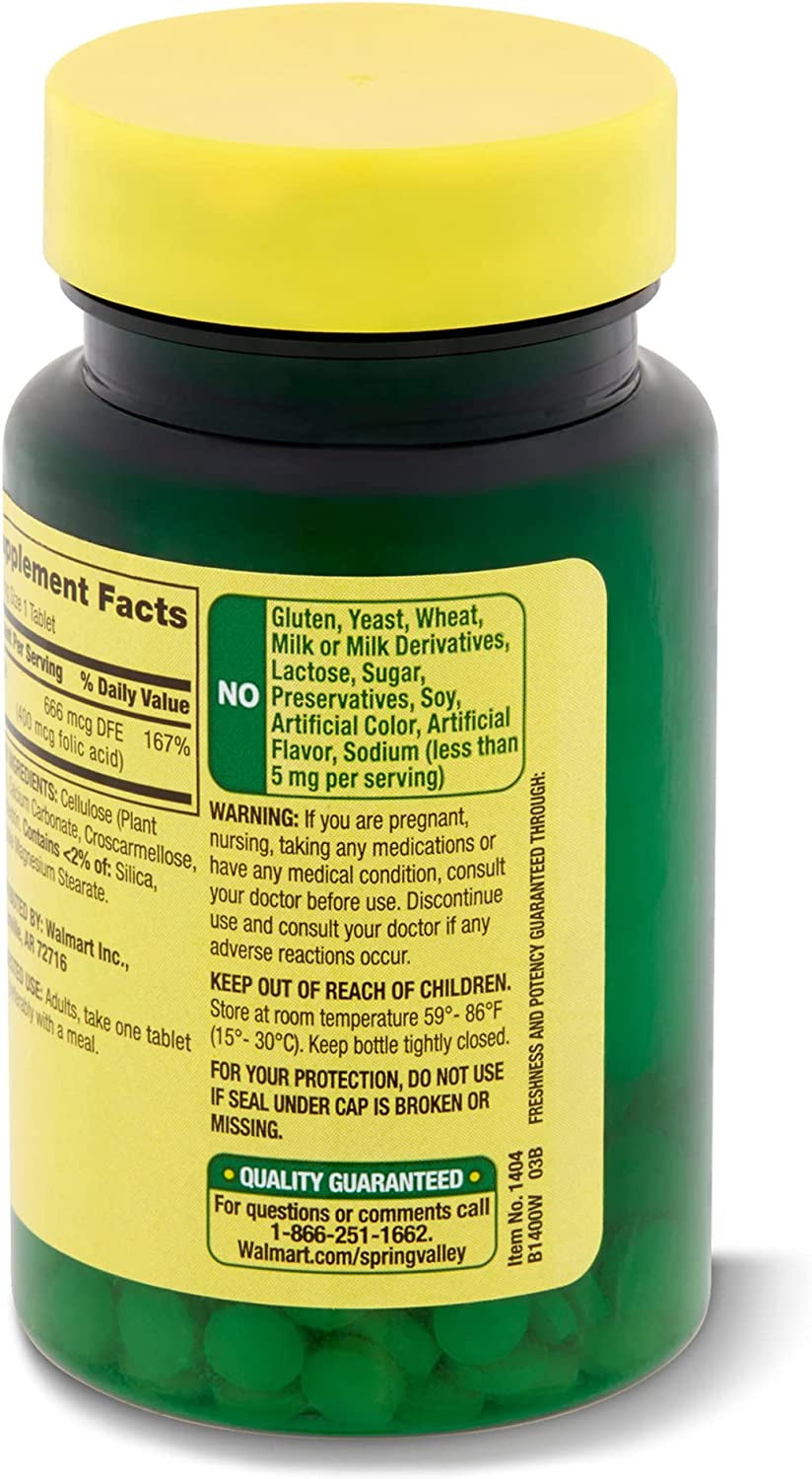 Folate 666 Mcg DFE (400 Mg Folic Acid) Essential B Vitamin for Heart Health, Energy Metabolism, and Prenatal Support - 250 Count plus a Luall Sticker