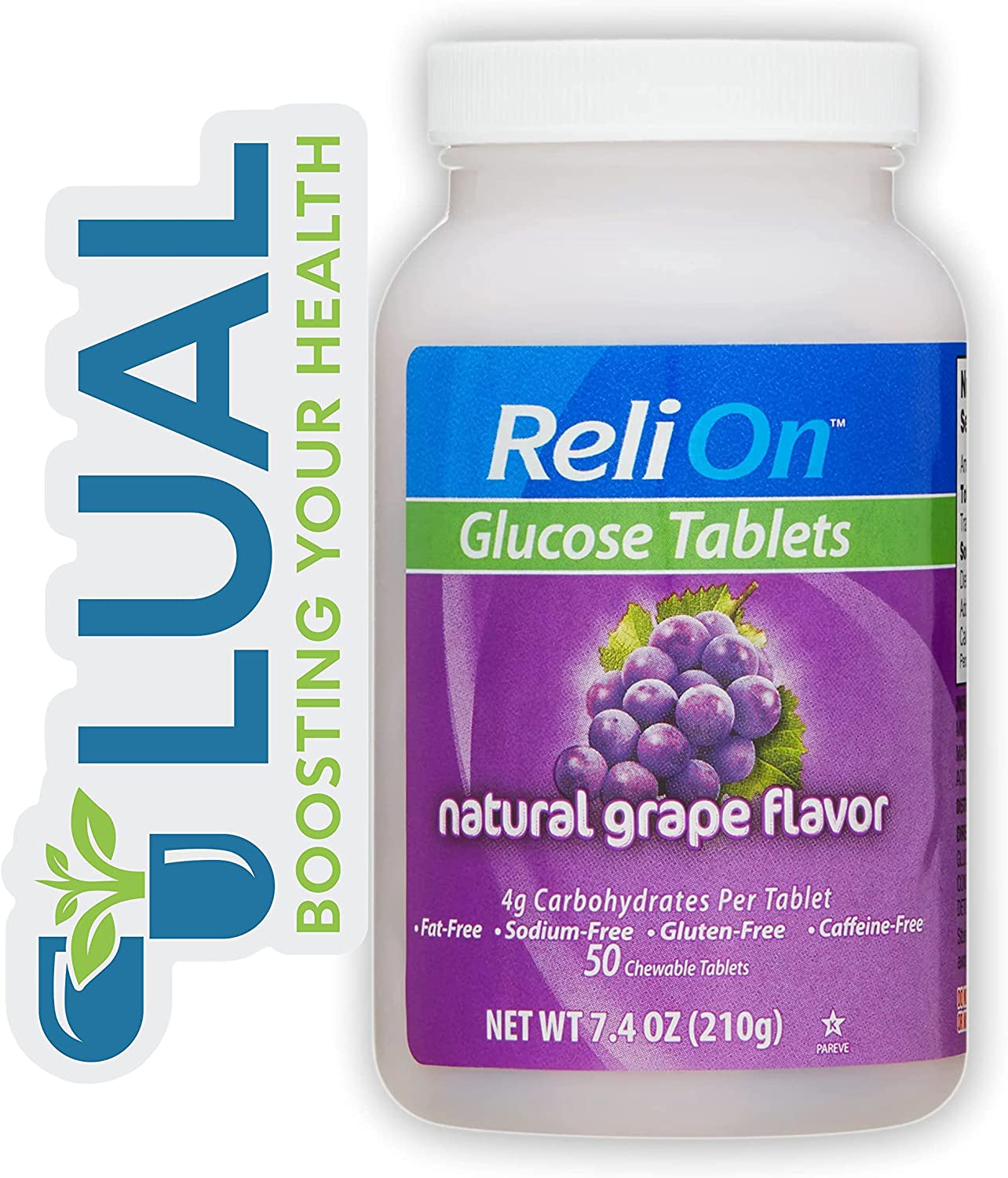 Glucose Tablets for Low Blood Sugar. Includes  Glucose Tablets 50 Count plus a Luall Fridge Magnet (Grape)