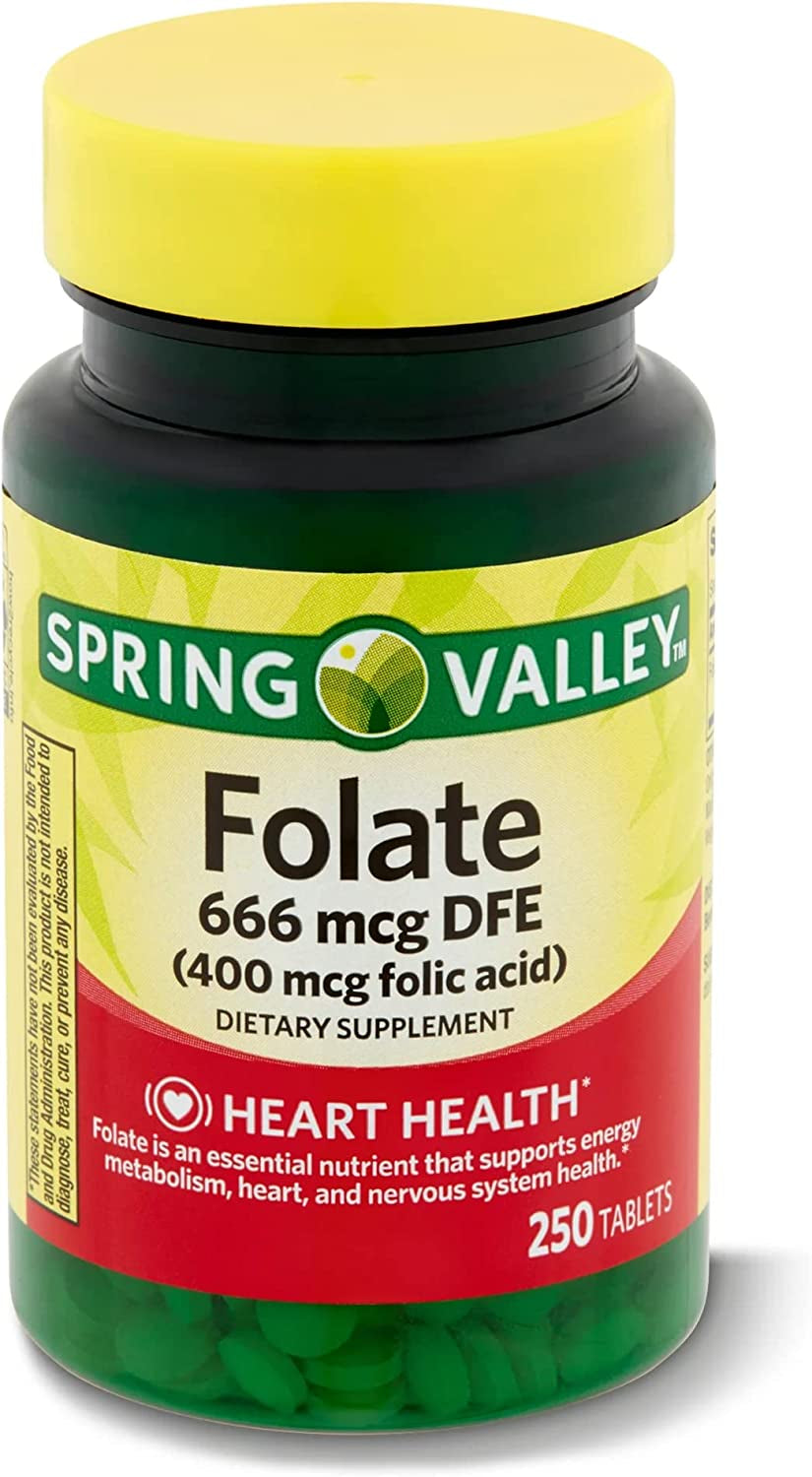 Folate 666 Mcg DFE (400 Mg Folic Acid) Essential B Vitamin for Heart Health, Energy Metabolism, and Prenatal Support - 250 Count plus a Luall Sticker