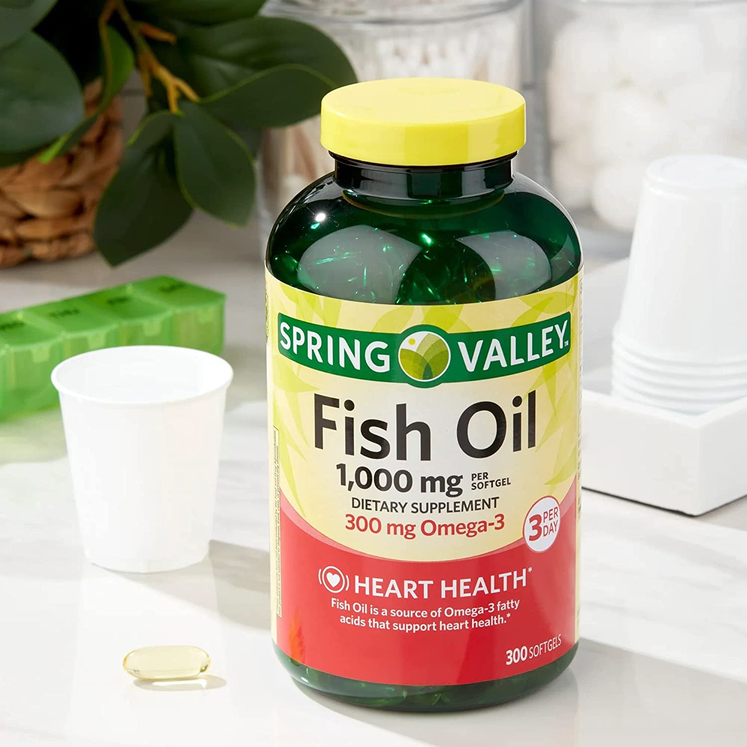 Omega-3 Fatty Acids That Support Heart Health. Includes Luall Sticker +  Omega-3 Fish Oil Soft Gels, 1000 Mg, 300 Softgls