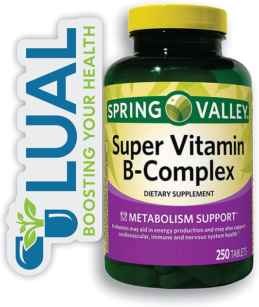 Super Vitamin B-Complex Tablets. Includes Luall Sticker +  Super Vitamin B-Complex Tablets Dietary Supplement (250 Tablets)