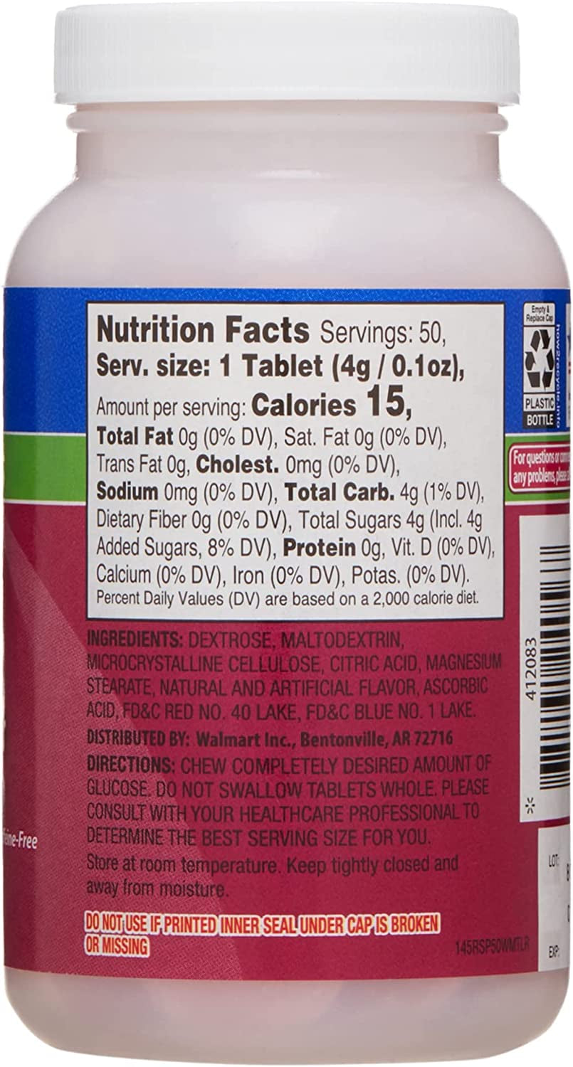 Relion Tropical Fruit Glucose Tablets Bundle - 50 Count Bottle and 10 Count Travel Tube - Energy Boost for Diabetes Care + l Sticker (Raspberry)