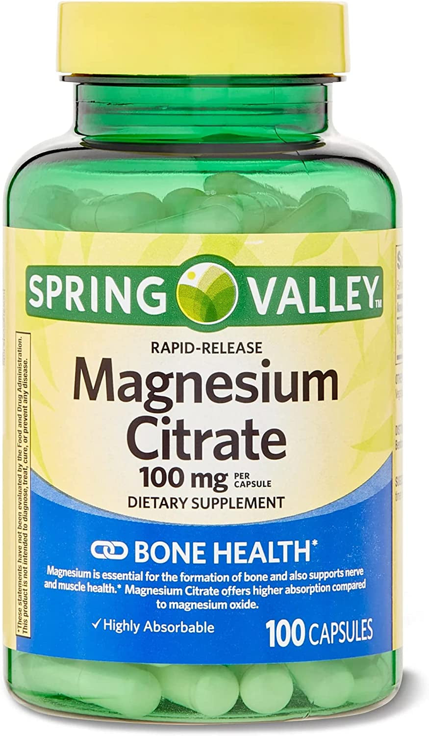 Magnesium Citrate for Bone Health. Includes Luall Sticker +  Rapid-Release Magnesium Citrate Dietary Supplement, 100 Mg, 100 Capsules