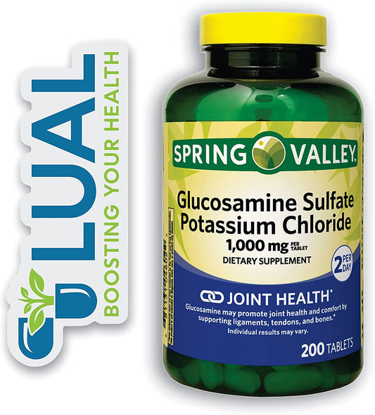 Glucosamine Sulfate Potassium Chloride Tablets. Includes l Sticker + Spring Valley Glucosamine Sulfate Potassium Chloride Tablets Dietary Supplement, 1,000 Mg, 200 Count