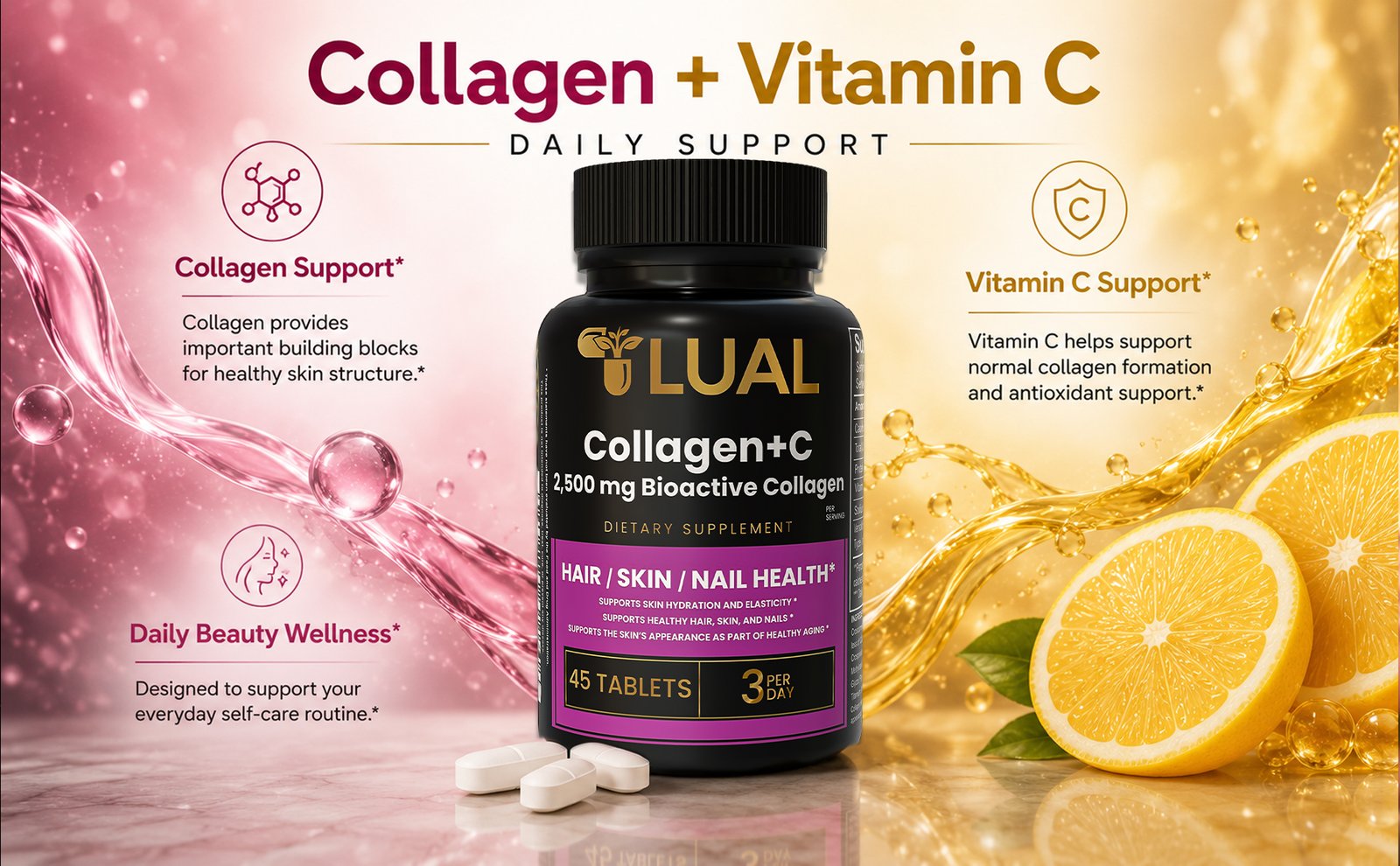 Collagen Supplements with Bioactive Collagen and Vitamin C supporting healthy skin hair nails and collagen formation