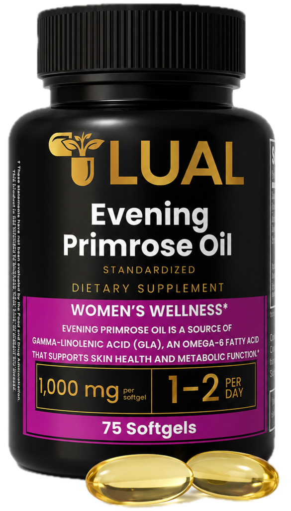 LUAL Evening Primrose Oil 1000mg Softgels with GLA and Omega-6 for Women's Wellness