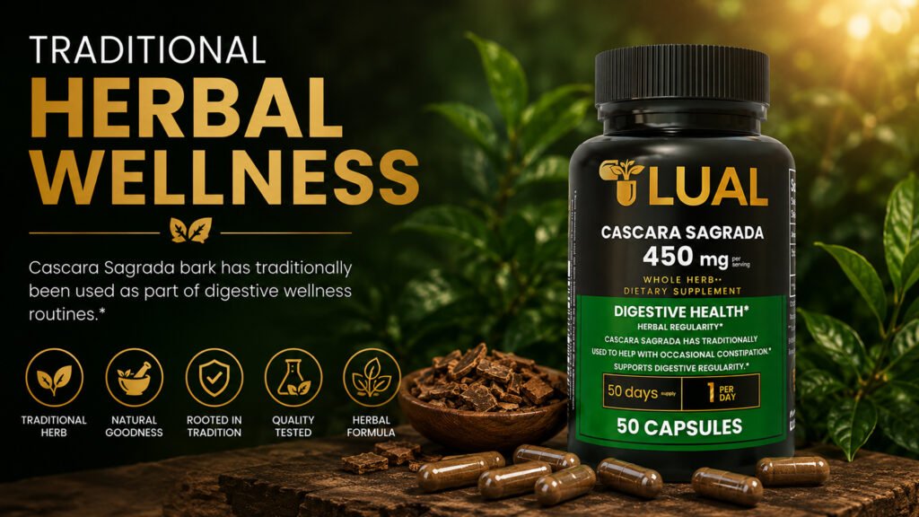LUAL Cascara Sagrada 450mg Whole Herb Capsules for Digestive Wellness