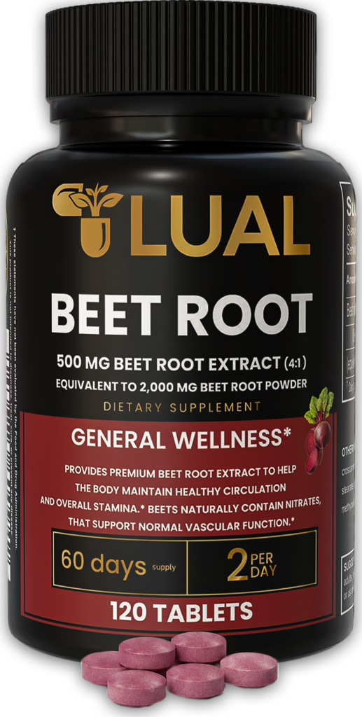 LUAL Beet Root Extract 500mg 4:1 equivalent to 2000mg beet root powder 120 tablets